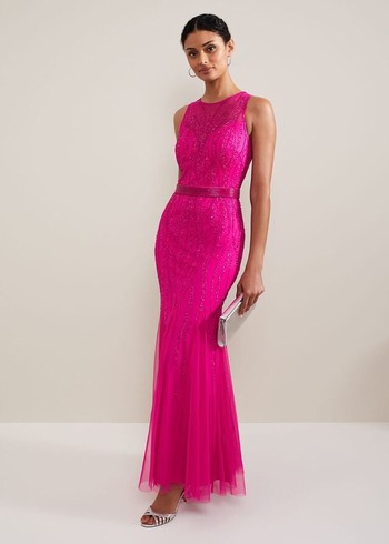 Phase Eight Rowena Beaded Dress Fuchsia Canada | FTOEWB-398